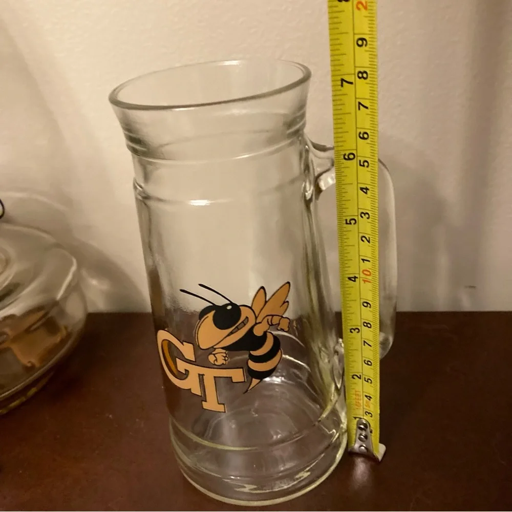 Vintage Georgia Tech Yellow Jackets Glass Beer Mug + Enamel Stick Pin